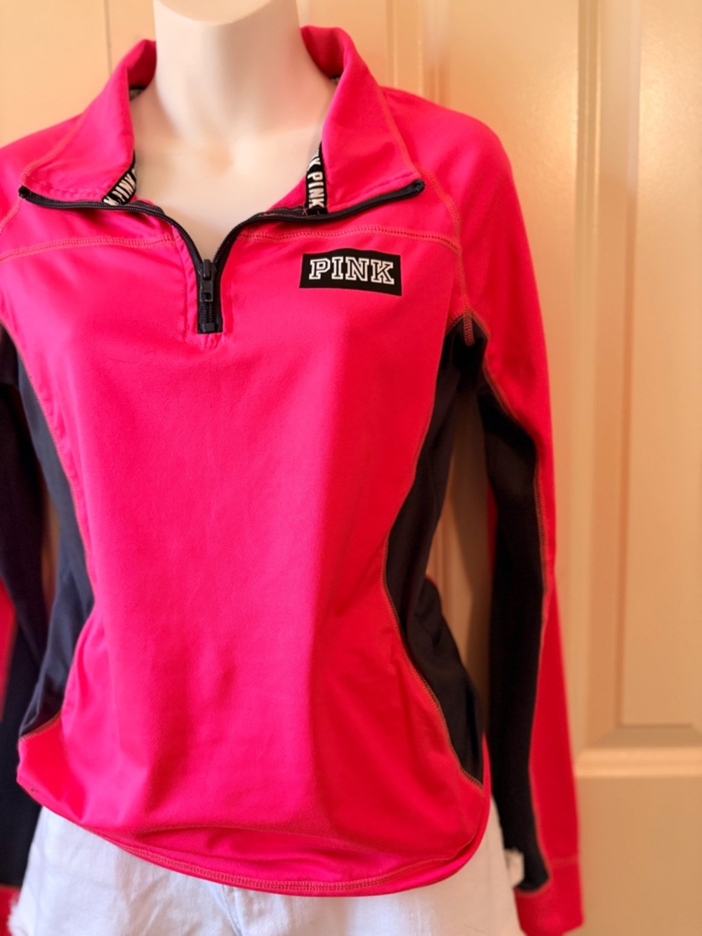 PINK Hot Pink & Black Half-Zip Pullover, active wear, size sm